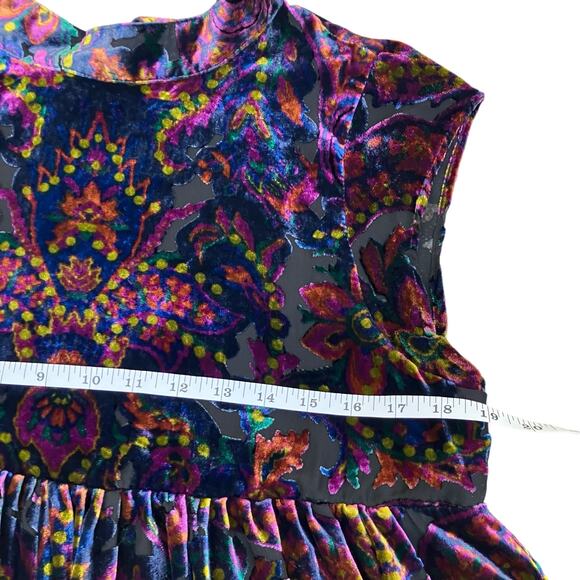 Free People Sz S All the Time Velvet Mini Dress in Dark Night Combo Boho Sexy - Picture 13 of 16